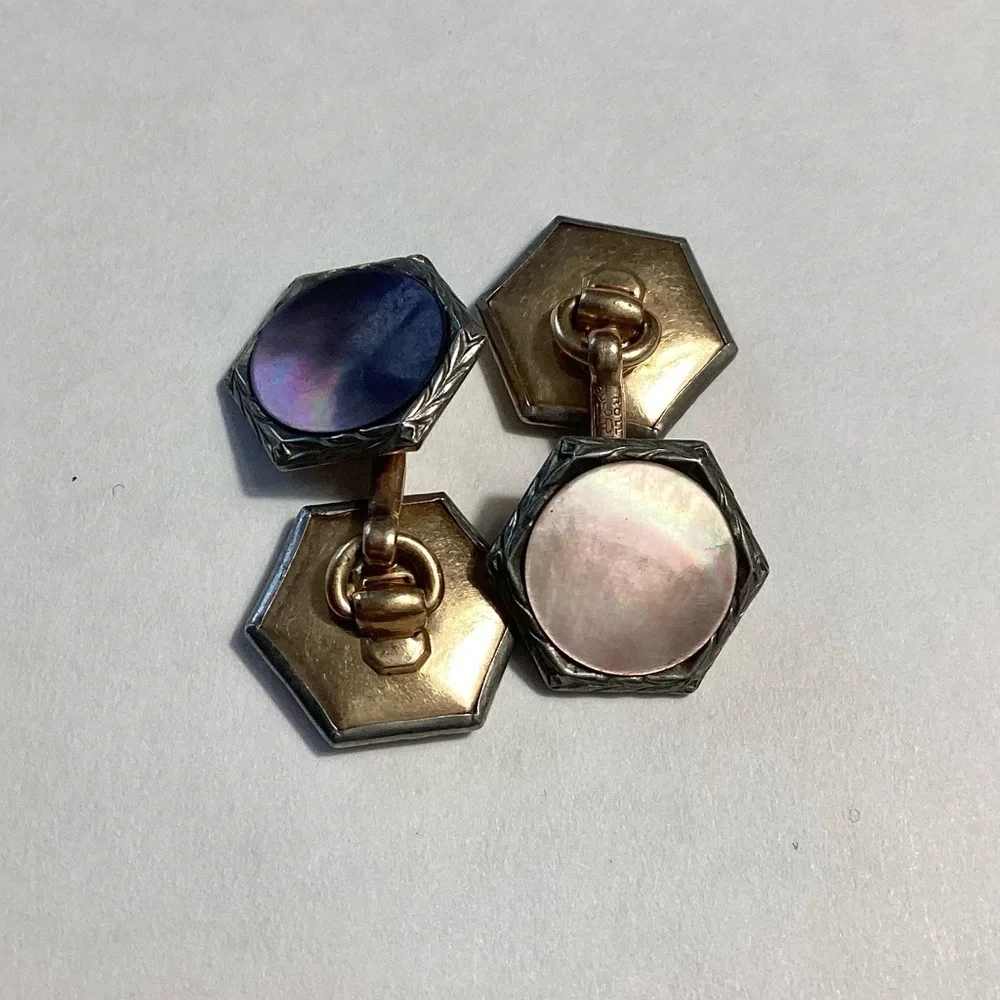 Art Deco Gold Plate Vintage MOP Abalone Cufflinks Lot Of 3